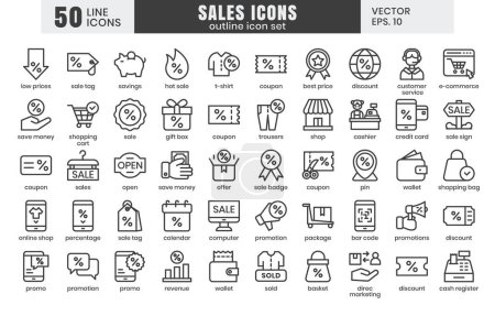 Sales icons set.E-commerce online shopping thin line icons vector
