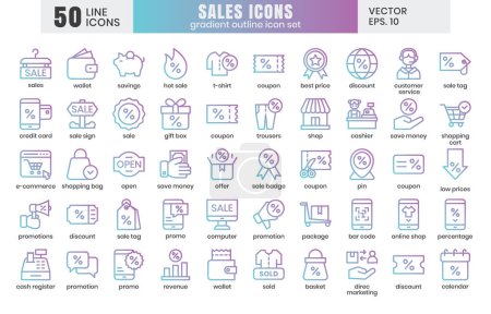 Sales icons set.E-commerce online shopping gradient outline icons vector