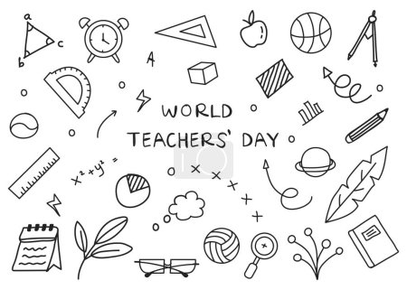 Scribbles hand-drawn world teacher day background.Vector illustration
