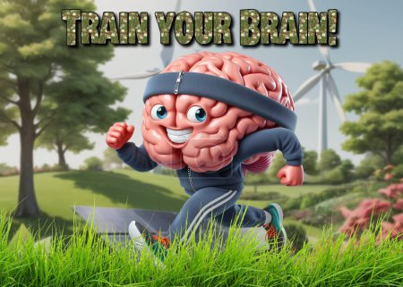 Photo for Train your Brain, a conceptual image of a brain jogging in a beautiful meadow. - Royalty Free Image