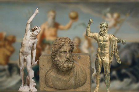 Depiction of authentic statues of ancient Rome Neptune God of the sea and earthquakes