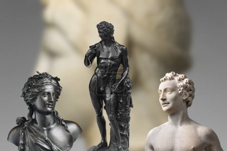 Depiction of authentic statues of ancient Rome of Bacchus the god of wine and festivities. 