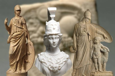Depiction of authentic statues of ancient Rome of the goddess Minerva the goddess of wisdom