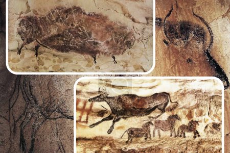 Foto de Arte mural paleolítico en la famosa Grotte Chauvet en Francia uno de los sitios prehistóricos europeos más importantes. - Imagen libre de derechos