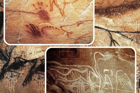 Foto de Arte mural paleolítico en la famosa Grotte Chauvet en Francia uno de los sitios prehistóricos europeos más importantes. - Imagen libre de derechos