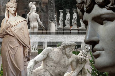 Die wunderbaren klassischen Skulpturen, die die archäologische Stätte der Villa Adriana (Hadrians Villa) in Tivoli schmücken - Rom - Latium - Italien