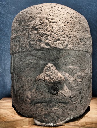 Photo for Colossal Olmec head, they are a series of stone sculptures depicting human heads made by the Olmec civilization, they are a testimony to their artistic and engineering ability of the Olmec people - Royalty Free Image