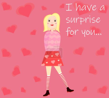 Illustration for Love card with a girl.Valentine's Day.Happy birthday.March 8.Mothers Day.Text.Shy girl.Love. - Royalty Free Image