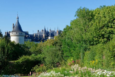 Look on the beautiful castle of Chaumont-sur-Loire in France from the garden of the domain