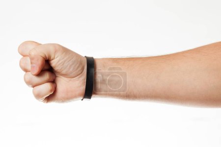 Photo for Security black rubber bracelet mockup. Paper branding wristband. - Royalty Free Image