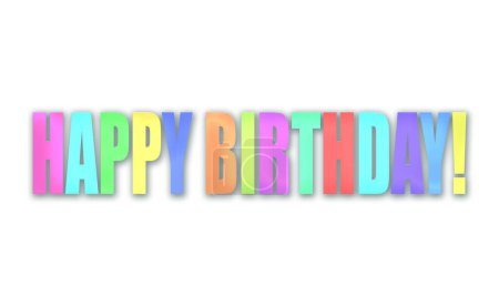 Multicolor happy birthday title on white background.