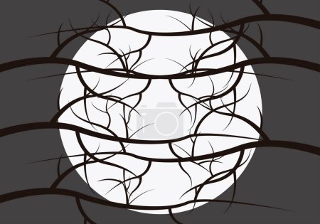 Ilustración de Fondo lunar con ramas en una noche. - Imagen libre de derechos
