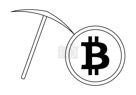 Illustration for Bitcoin crypto mining icon with pickaxe. - Royalty Free Image