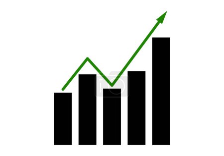 Illustration for Growing graph with green arrow in economy. - Royalty Free Image