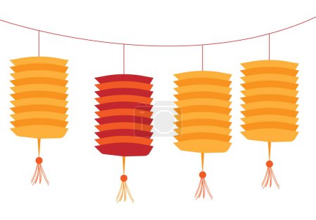 Ilustración de Año Nuevo Chino Linternas chinas sobre fondo blanco. - Imagen libre de derechos
