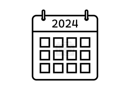 Ilustración de 2024 calendario anual icono negro sobre fondo blanco. - Imagen libre de derechos