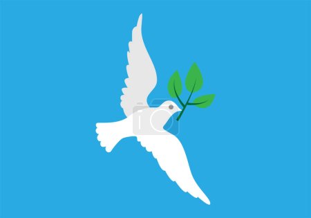Dove flying with olive branch.