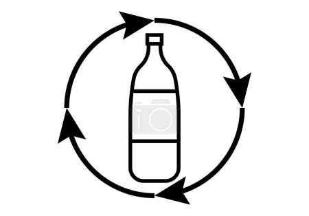 Téléchargez les illustrations : Icône noire de bouteille à réutiliser et recycler. - en licence libre de droit