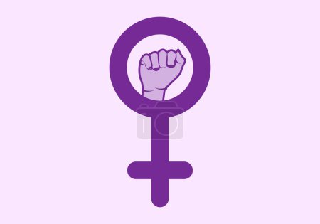 Icono feminista con puo morado de logo femenino.