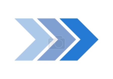 Blue consecutive arrow icon on white background.