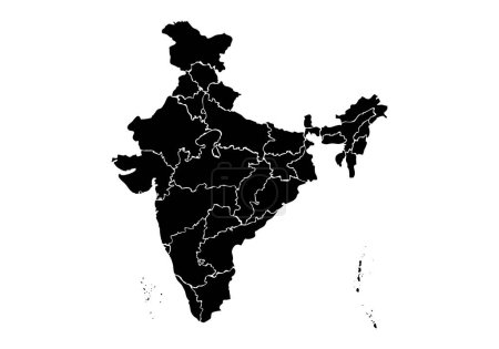 Schwarze Landkarte von Indien auf weißem Hintergrund.