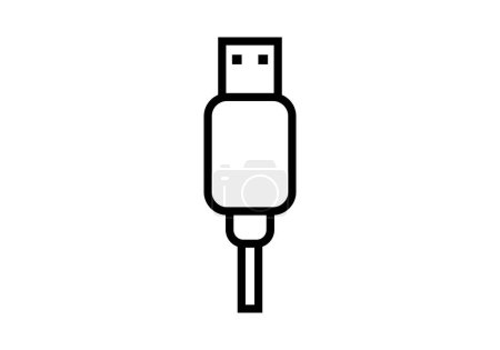 Téléchargez les illustrations : Câble de connecteur USB icône noire sur fond blanc. - en licence libre de droit