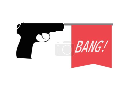 Gun shooting a joke pennant on white background.