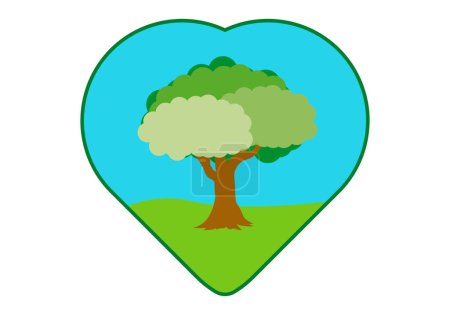 Téléchargez les illustrations : Coeur avec un arbre à l'intérieur pour l'amour de la nature. - en licence libre de droit