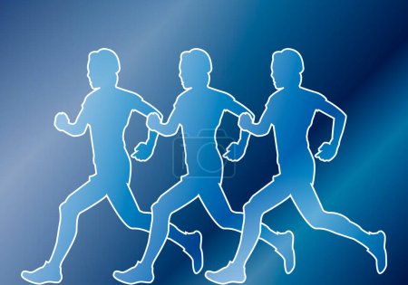 Blue background of athletes running in a marathon.