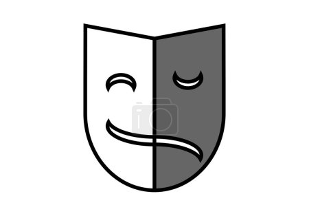 Téléchargez les illustrations : Triste et heureux masque double visage icône noire. - en licence libre de droit