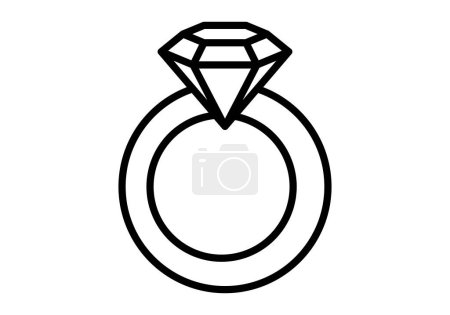 Icono negro de anillo con diamante sobre fondo blanco.