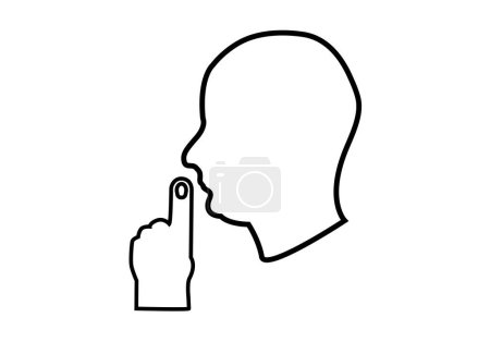 Silence sign icon with face and finger.