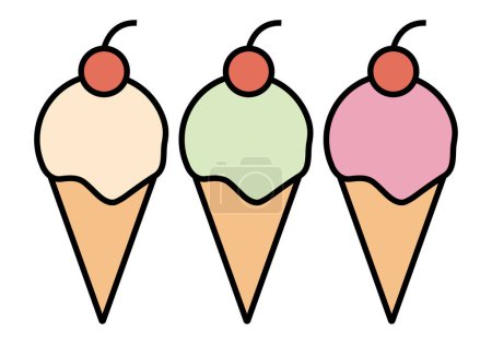 Illustration for Ice cream icon with cherry on white background. - Royalty Free Image
