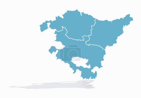 Blaue Karte des Baskenlandes auf weißem Hintergrund.