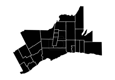 Schwarze Karte von Toronto auf weißem Hintergrund.