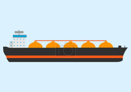 Ilustración de Buque cisterna de GNL o de transporte de combustible sobre fondo azul. - Imagen libre de derechos