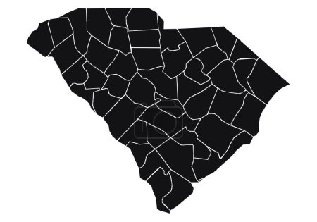 Ilustración de Mapa negro de Carolina del Sur sobre fondo blanco. - Imagen libre de derechos