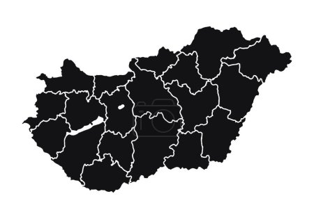 Schwarze Landkarte von Ungarn auf weißem Hintergrund.