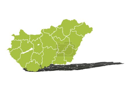 Grüne Landkarte von Ungarn auf weißem Hintergrund.