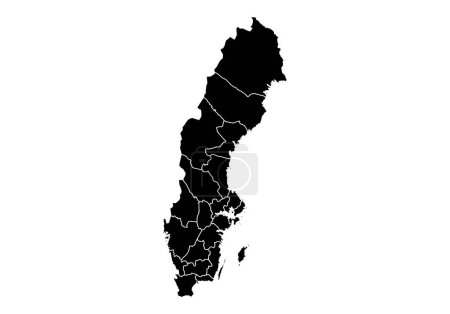 Schwarze Karte von Schweden auf weißem Hintergrund.