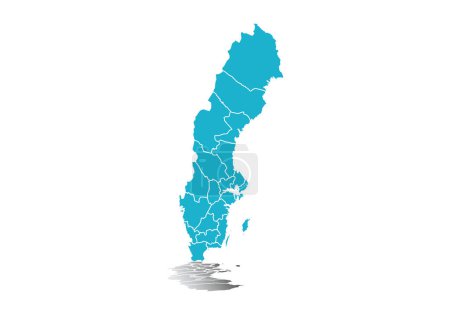Blaue Karte von Schweden auf weißem Hintergrund.