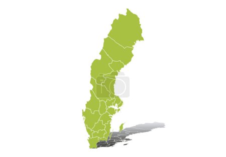 Grüne Karte von Schweden auf weißem Hintergrund.