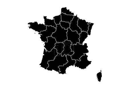 Téléchargez les illustrations : Carte noire de la France sur fond blanc. - en licence libre de droit