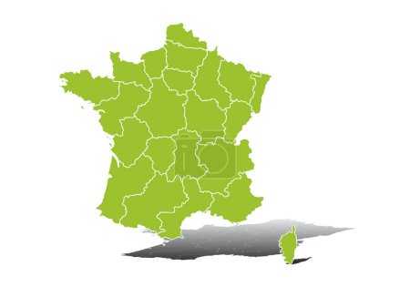 Téléchargez les illustrations : Carte verte de la France sur fond blanc. - en licence libre de droit