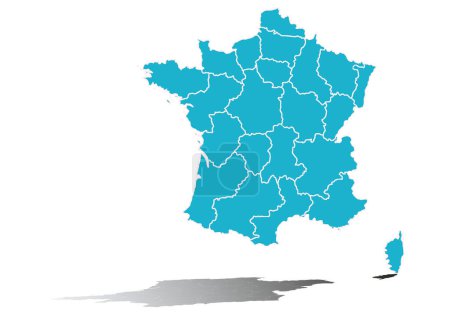 Téléchargez les illustrations : Carte bleue de la France sur fond blanc. - en licence libre de droit