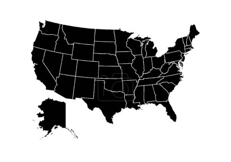 Illustration for Black map of United States of America on white background. - Royalty Free Image
