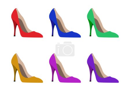 Illustration for Various color high heel shoes icon sheet. - Royalty Free Image