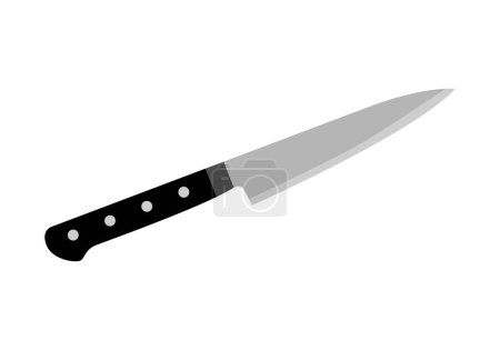 Sharp black handled kitchen knife on white background.