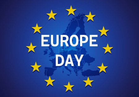 Téléchargez les illustrations : Fond de la Journée de l'Europe bleue avec carte de l'Europe. - en licence libre de droit