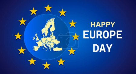 Téléchargez les illustrations : Fond de la Journée de l'Europe bleue avec carte de l'Europe. - en licence libre de droit